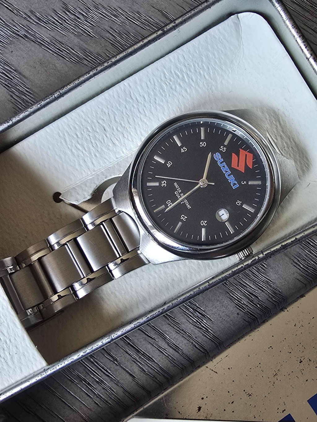 Suzuki Stainless Steel Logo Wristwatch Black Dial